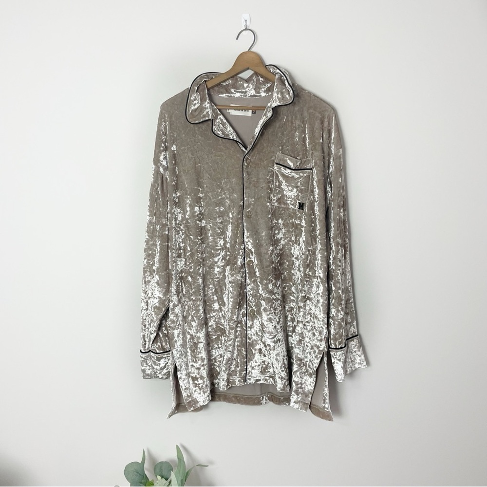 [Honor The Gift] Revolve Ivory Crushed Velvet Button Down Pajama Top